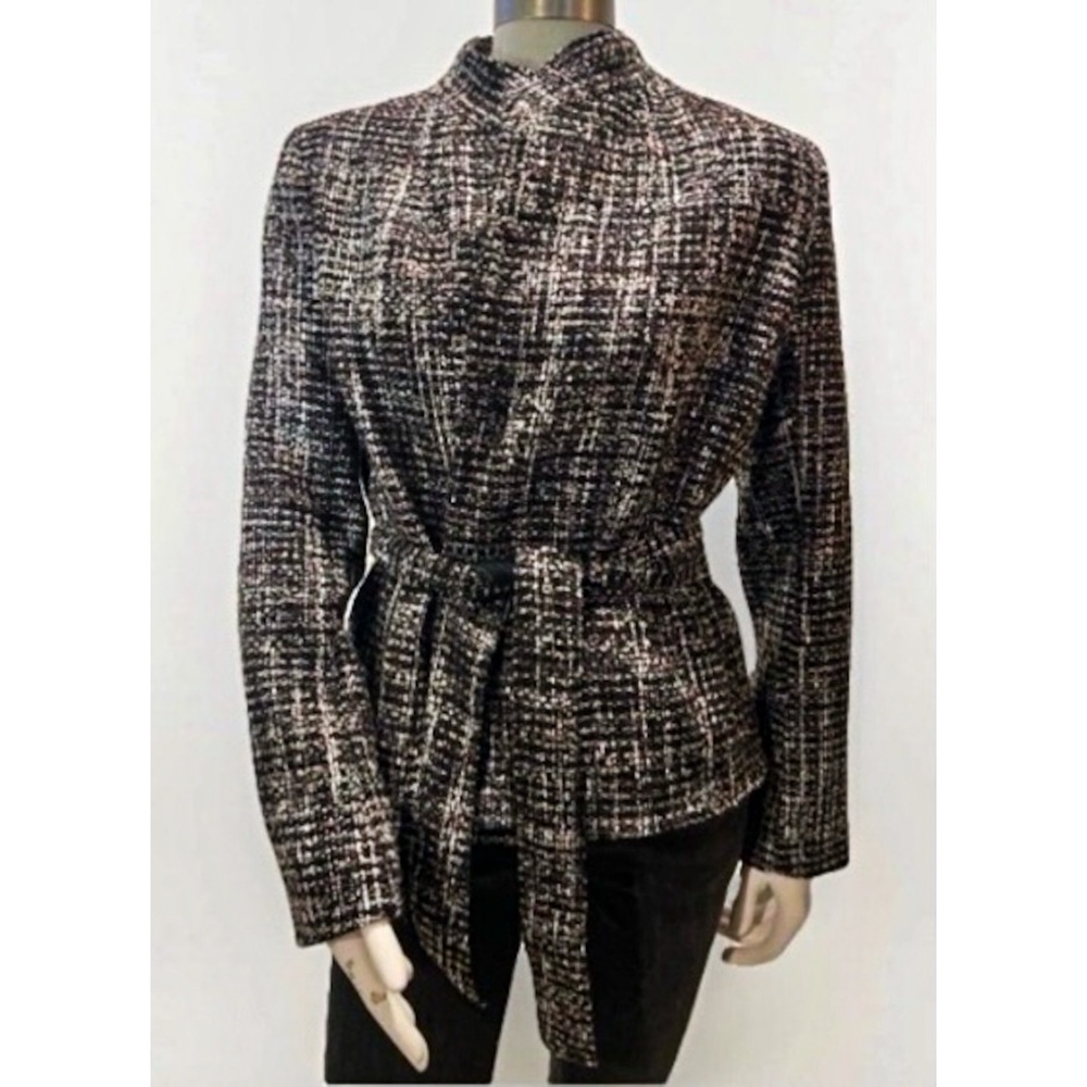 Banana Republic Raw Cut Wrap Tweed Jacket Blazer‎ | Size S | Tie Waist | Black &